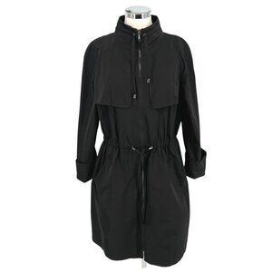 Lafayette 148 Black Trench Coat Zip-Up Drawstring Waist Size 12